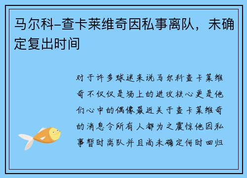 马尔科-查卡莱维奇因私事离队，未确定复出时间